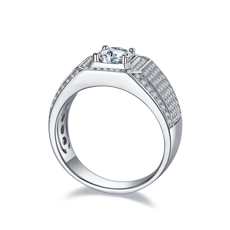 文军款S925银镀白金MoissaniteMen's Ring1ctD级